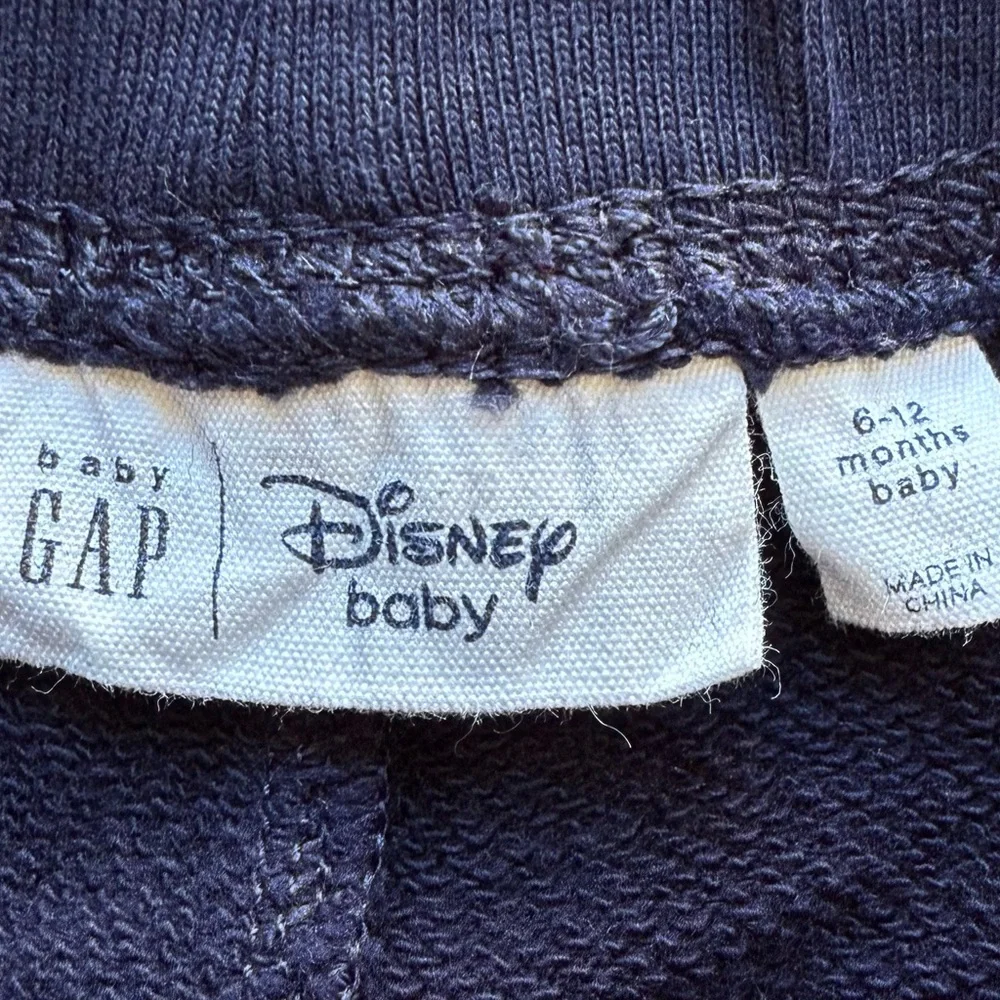 DISNEY X BABY GAP 100% cotton navy blue French Terry cloth sweatpants size 6-12